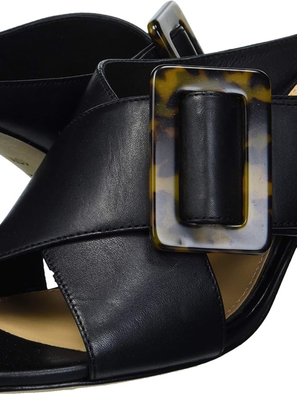 Donald J. Pliner Black Leather Slide Sandal with Tortoiseshell Buckle